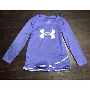 Under Armour Girls Purple Long Sleeve Shirt Size 4 Glitter Logo Tie Dye Trim
